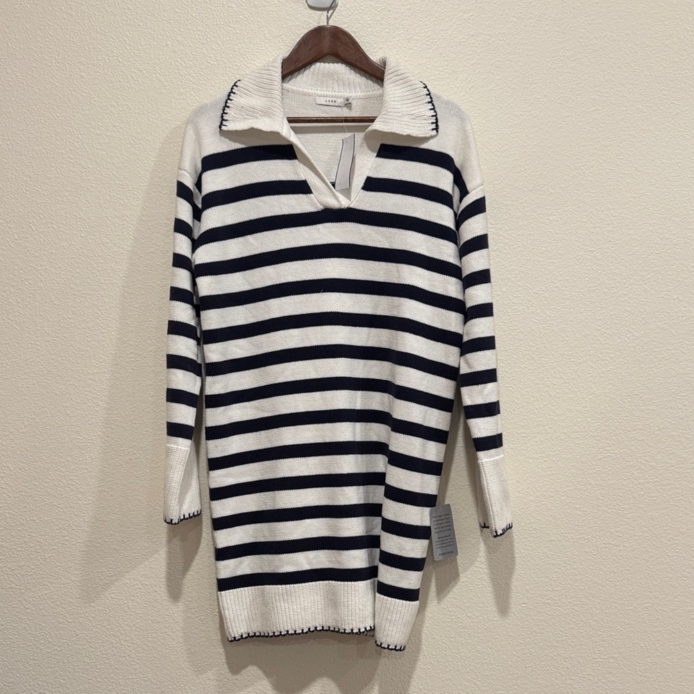 Lush White and Navy Striped Knit Dress